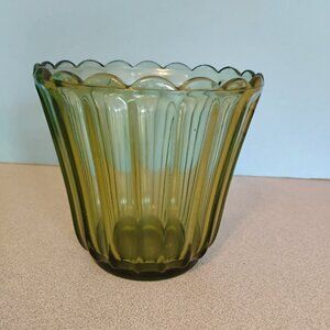 Indiana Glass Fluted Design Vintage Forest Green Planter